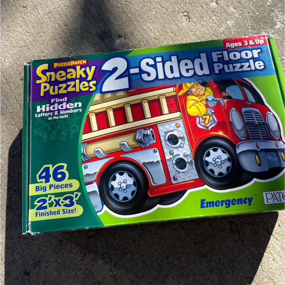 Sneaky Puzzles 2-Sided Red Fire Truck Floor Puzzle - 46 Pieces